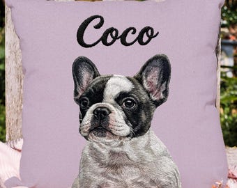 Personalized Cute Pet Photo Multi-Color Imitation Embroidery Effect Cushion Cover with Name Home Decor Birthday Gift for Pet Lovers