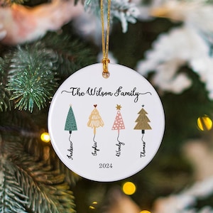 Personalized Names Family Christmas Trees Design Ornament, Holiday Tree Hanging Decor, Ceramic Family Keepsake 2024, Christmas Gift for Mom