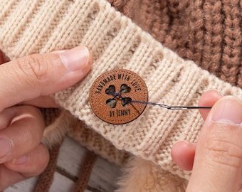 Personalized Handmade with Love Leather Button Set of 10 Clothing Hat Labels with Engraved Name Birthday Gift for Knitting Crocheting Lovers