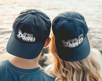 Personalized Mr & Mrs Couple Matching Baseball Hat with Family Name Set of 2 Honeymoon Travel Wedding Gift for Newlyweds Couple