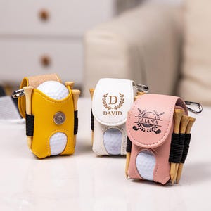 Personalisierte Multicolor Leder Golf Muster Design Golfball Gürteltasche mit Namen und Gürtelclip, Golfball und Tees Tragetasche Golf Liebhaber