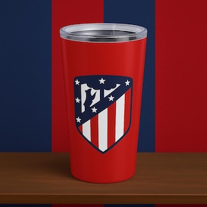 Vaso de 20 oz - Artículos para beber para aficionados al fútbol del Atlético de Madrid FC, taza de café para equipos deportivos, regalo para clubes de fútbol, taza para fanáticos, vaso de la liga de fútbol