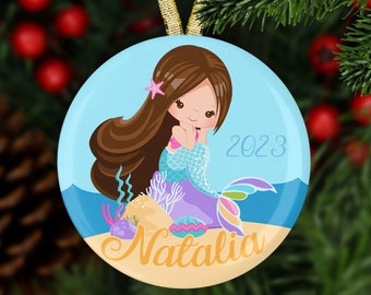 Personalized Mermaid Christmas Tree Holiday Ornament