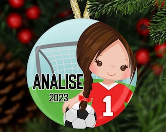 Personalized Soccer Girl Christmas Tree Holiday Ornament