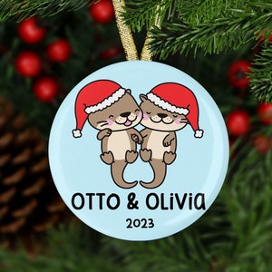 Personalized Otter Couple Christmas Tree Holiday Ornament