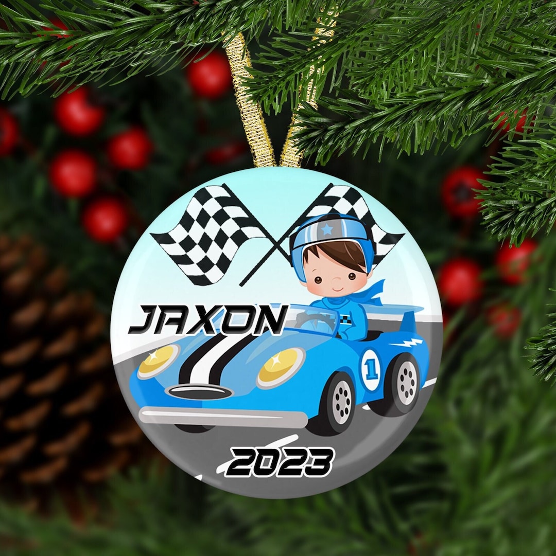 Race Car Driver Ornament Personalized Name, Sports Gift, Christmas Tree