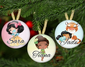 Personalized Princess Ornament, Christmas Ornament, Tree Decoration, Child Ornament, Disney Fan Stocking Stuffer Gift Idea