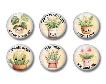 House Plants Magnets, Cute Plant Lover Pinback Buttons, Totebag Pin, Party Favors, Book Club Gifts, Magnets for Boards, Fridge Magnets