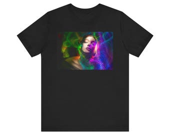 Camiseta con retrato de neón psicodélico: camiseta de arte abstracto alucinante