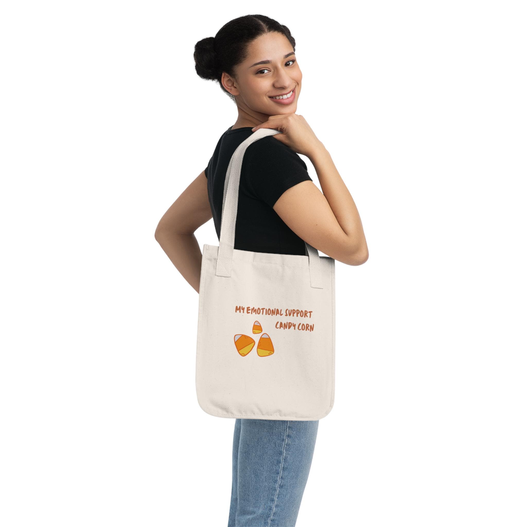 Emotional Support Candy Corn Tote: Funny Halloween Organic Cotton