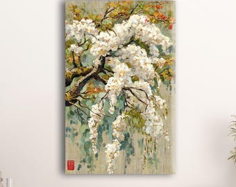 White Blossom Prints Canvas Wall Sign, Contemporary Art, Kitchen Decor, New Home Gift