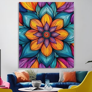 Canvas Wall Art Framed Art Home Decor Vibrant Geometric Mandala with Bold Colors for Boho and Zen Inspired Home Decor Perfect for Meditation