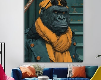 Wall Art, Stylish Gorilla Canvas Wall Decor, Urban Street Fashion Art with Quirky Twist, Perfect for Bold and Modern Home Decor Canvas Print