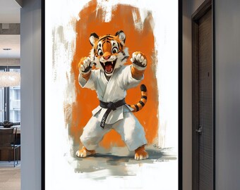 極真空手アクリル画：円相禅、虎の絵（58.32インチ×20.19インチ