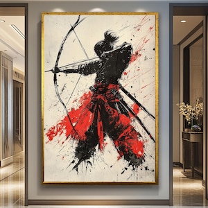 samurai wall art, canvas wall decor, framed art, kyudo art print, home decor, japanese warrior, zen warrior art, asian warrior art katana