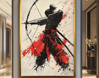 samurai wall art, canvas wall decor, framed art, kyudo art print, home decor, japanese warrior, zen warrior art, asian warrior art katana