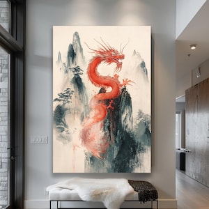 Dragon Canvas Wall Art, Canvas Print, Framed Art, Large Art, Mystical Art, Home Decor, Chinese Dragon Print, Mythological Art, Feng Shui Art