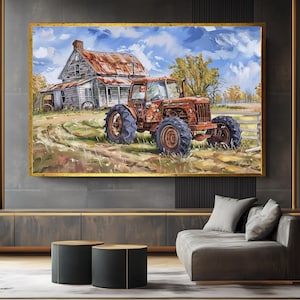 Farmhouse Wall Art, Canvas Wall Decor, Vintage Farm Canvas, Art Canvas, Rustic Tractor Print, Tractor Wall Decor, Old Truck Printing Farm