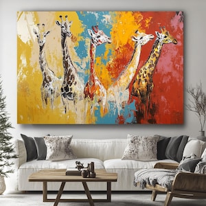 canvas wall decor, giraffe wall art, animal art, african wildlife art, giraffe print, framed art, boho animal canvas print modern jungle art