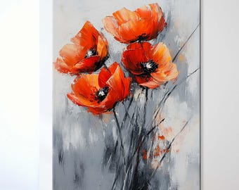 Poppy Wall Art, Canvas Wall Decor, Red Flower Art, Framed Artwork, Modern Floral Art, Home Decor, Home Gifts, Poppy Artwork, Botanical Decor
