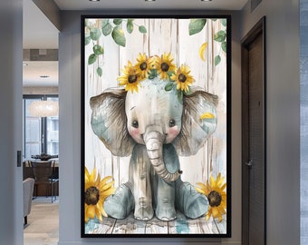 Elephant Gifts Canvas Wall Art Canvas Print Farm Animals Photo Canvas Elephant Craft Art Elephant Painting Modern Art Wall Print Boho Over