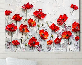 Poppie Art, Poppy Wall Art, Canvas Wall Decor, Red Flower Art, Framed Artwork, Modern Floral Art, Home Desing, Home Gifts, Poppy Artwork,