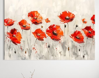 Poppy Wall Art, Canvas Wall Decor, Red Flower Art, Poppie Art, Framed Artwork, Modern Floral Art, Home Decor, Home Gifts, Poppy Artwork,