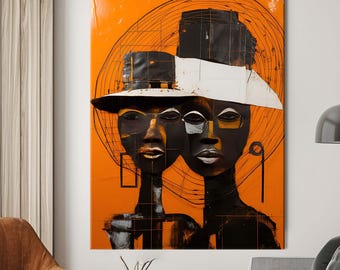 Abstract wall art, african wall art, canvas wall decor, tribal women art, framed art, home decor, cultural wall decor, boho art canvas,