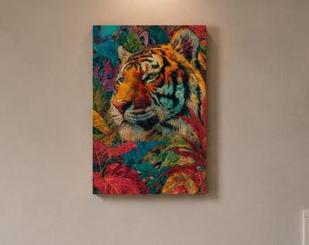 Tiger Prints Canvas Wall Sign, Jungle Theme Art, Home Office Decor, Gift for Him