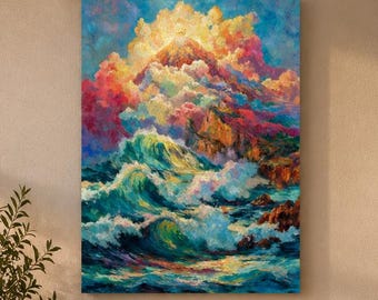 Abstract Ocean Wave Prints Canvas Wall Sign, Contemporary Art, Home Office Decor, Christmas Gift