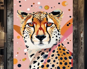 Modern Cheetah Pop Art Canvas Print, Colorful Wildlife Wall Art, Bold Graphic Animal Decor, Framed Abstract Cheetah Art Vibrant Animal Print