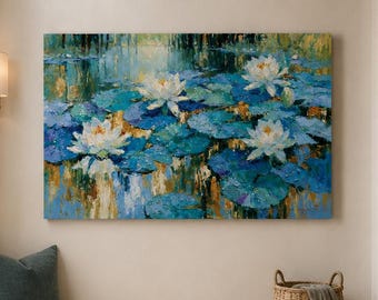 Water Lily Prints Canvas Wall Art, Nature Floral Sign, Lake Hose Panel, Entryway Decor, Christmas Gift