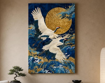 Abstract Flaying Crane Prints Canvas Wall Sign, Contemporary Art, Home Office Decor, Christmas Gift