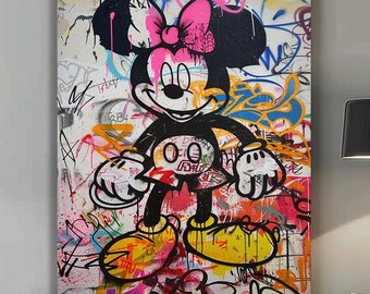 Canvas Print Pop Art Graffiti Canvas Wall Decor, Street Style Framed Art with Bold Cartoon Character, Perfect Urban and Modern Home Decor