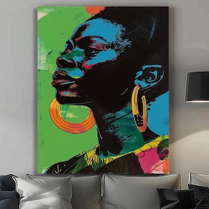 Wall Art, Abstract African Woman Canvas Print, Bold Modern Portrait Art, Vibrant Afrocentric Wall Decor, Framed Minimalist Art, Cultural Art