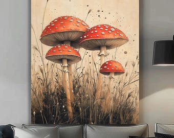 Mushroom Decor, Canvas Prints, Mushroom Gifts, Canvas Art, Canvas Frame Art, Abstract Print, Floral Art, Housewarming Gift, Vintage Decor,