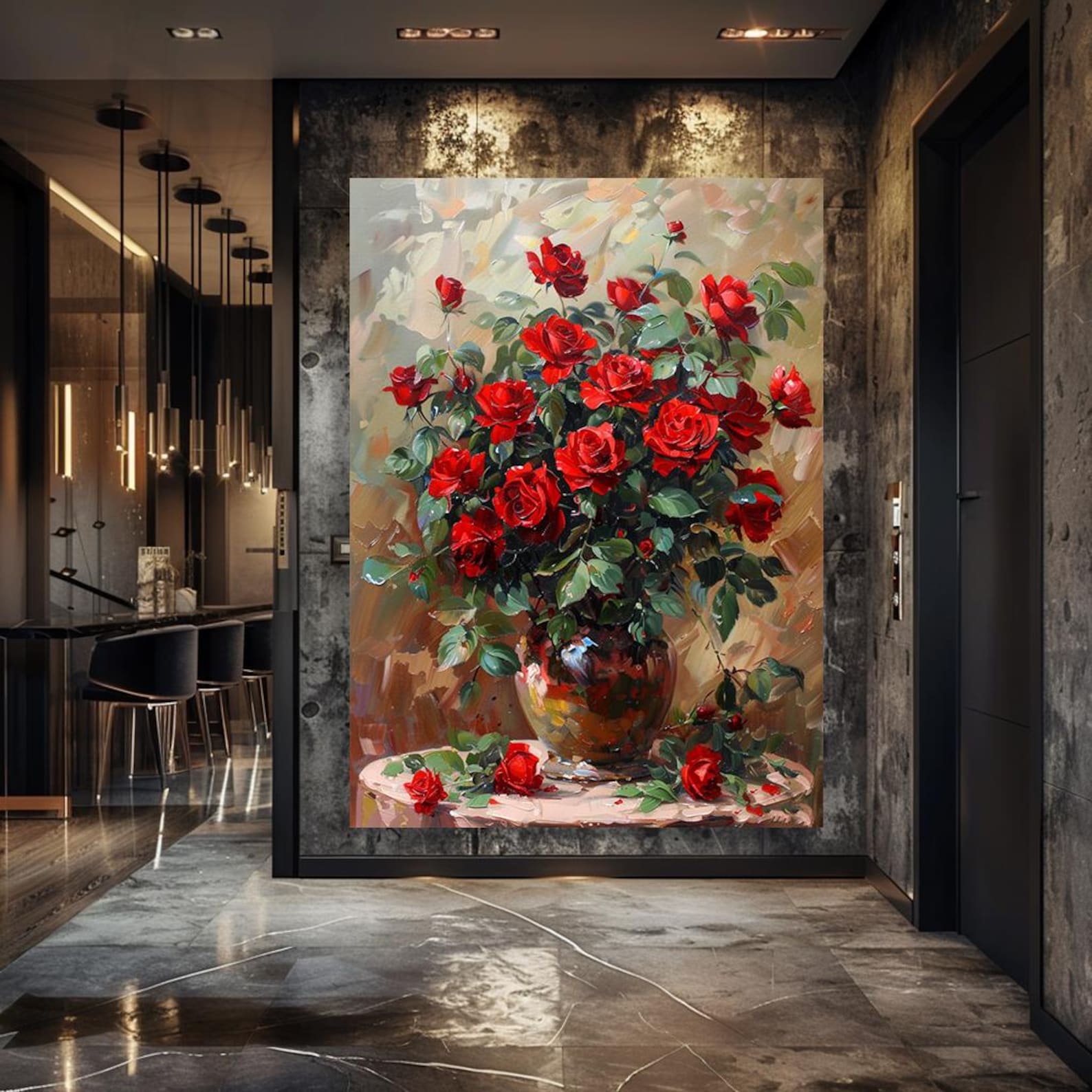 Red Rose Canvas Print, Classic Floral Wall Art, Framed Romantic Rose ...