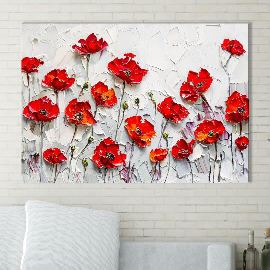 Poppie Art, Poppy Wall Art, Canvas Wall Decor, Red Flower Art, Framed ...
