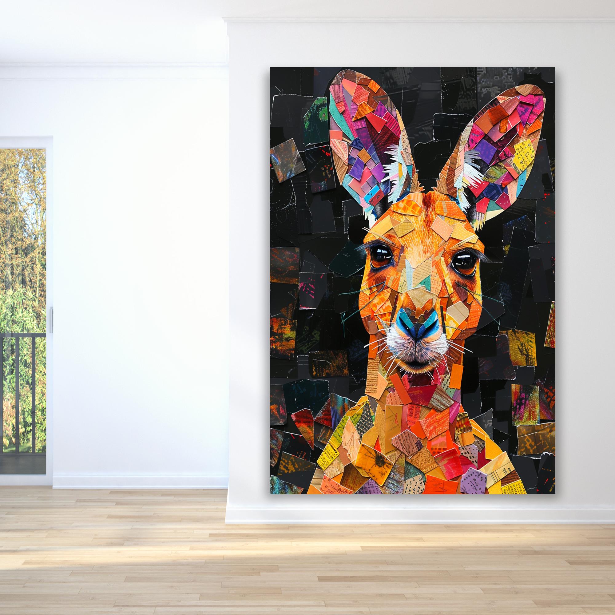 カンガルー絵画 アボリジニアート風 絵画 額縁付き カンガルーと月 カンガルー絵画 アボリジニアート風 絵画 額縁付き カンガルーと月