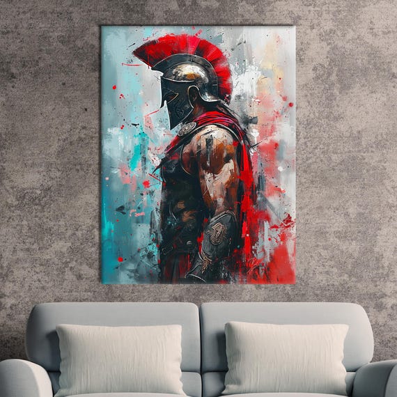 Warrior Canvas, Ancient Hero Art, Canvas Wall Art, Spartan Warrior, Framed Art, Home Decor, Roman Soldier Art, Historical Artwork, Gladiator
