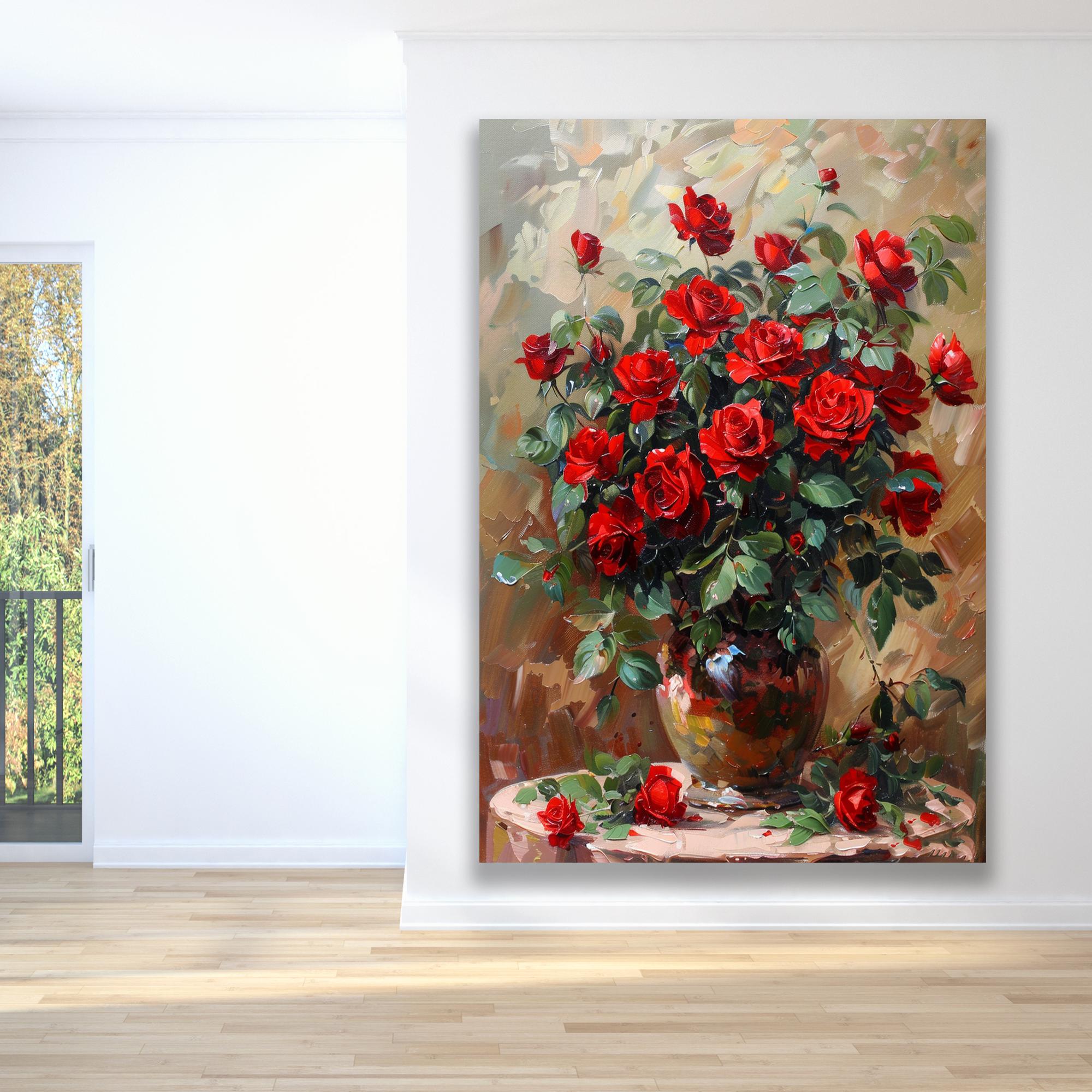 Red Rose Canvas Print, Classic Floral Wall Art, Framed Romantic Rose ...