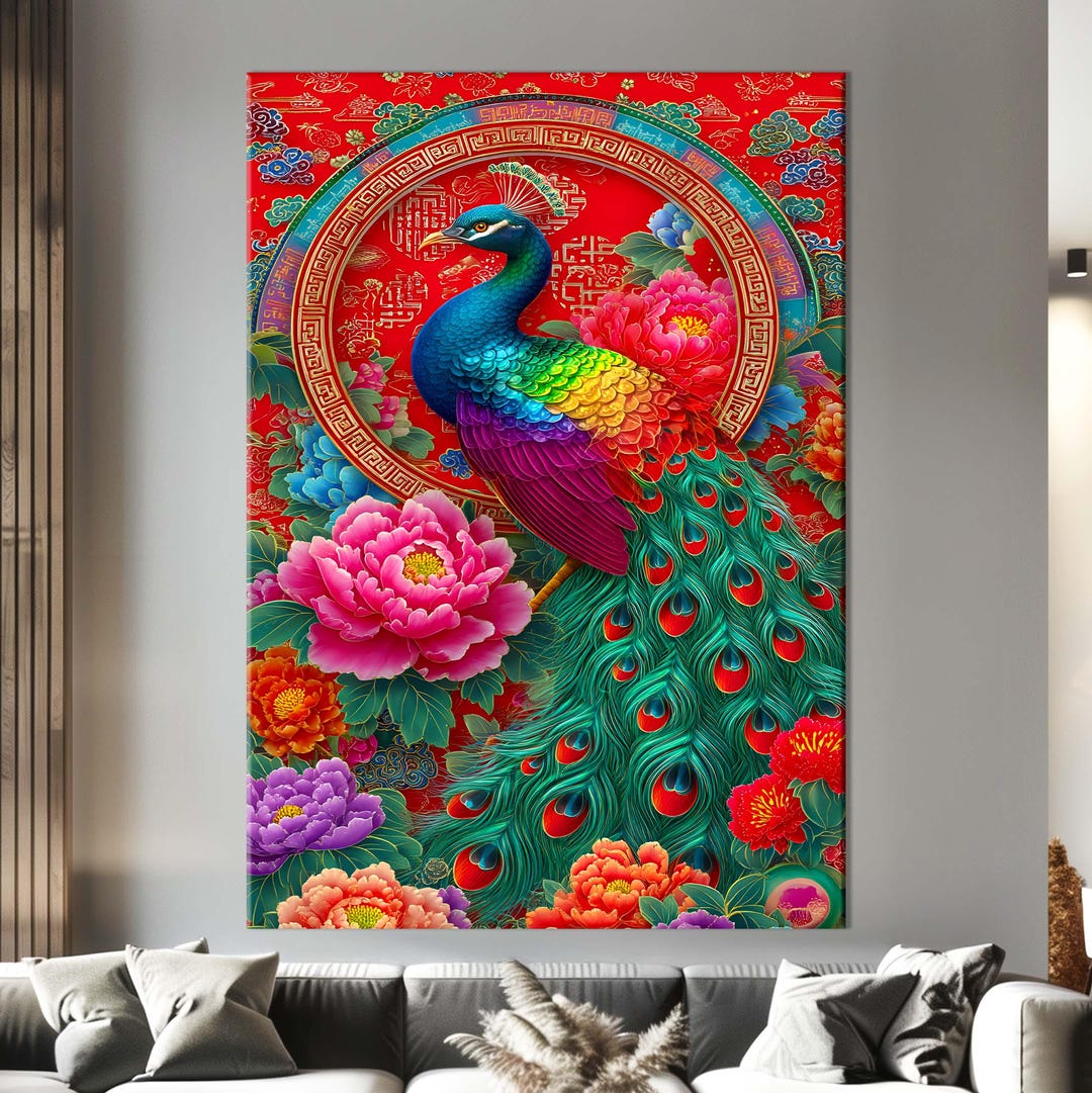 Peacock Wall Art, Boho Wall Art, Peacock Canvas, Canvas Wall Art ...
