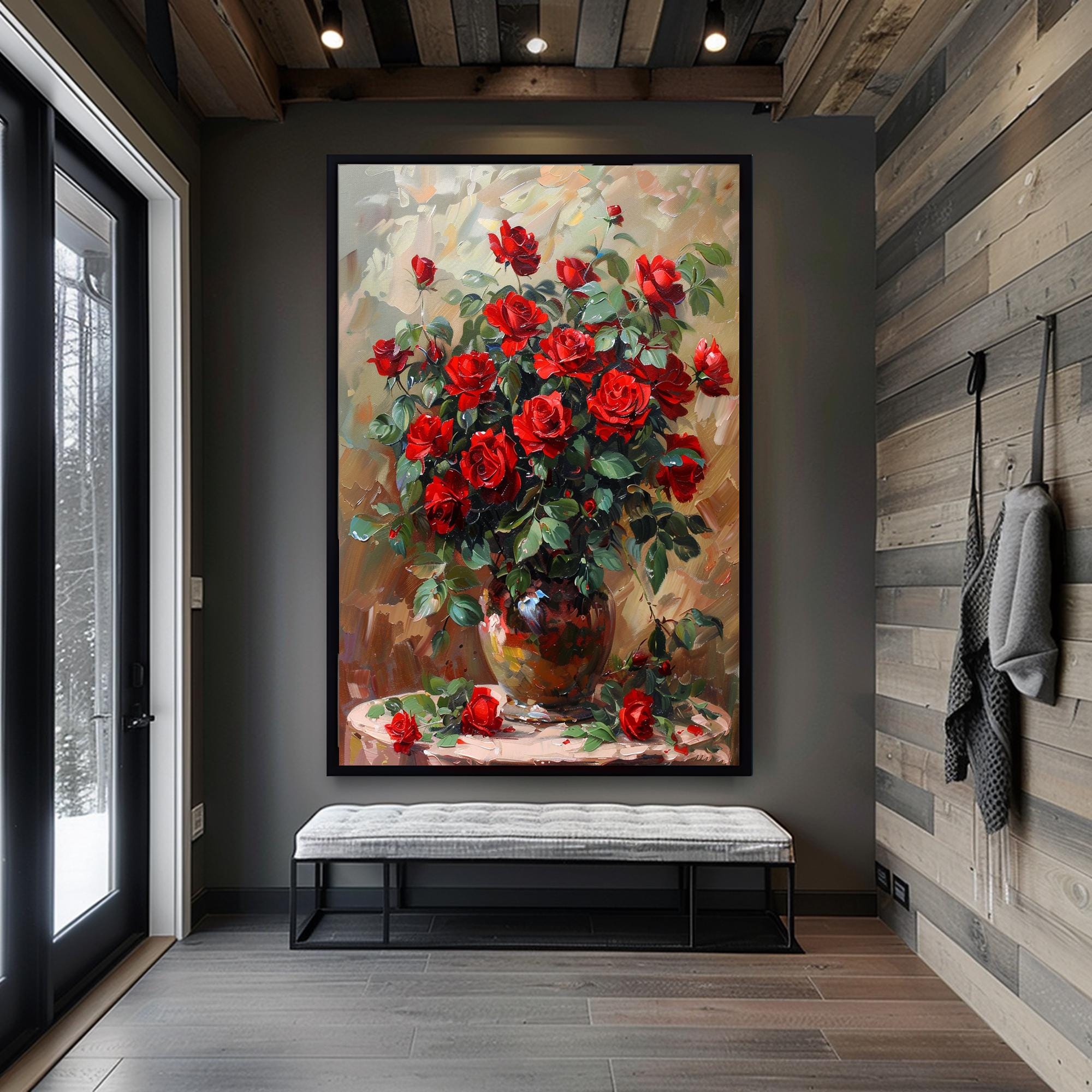 Red Rose Canvas Print, Classic Floral Wall Art, Framed Romantic Rose ...