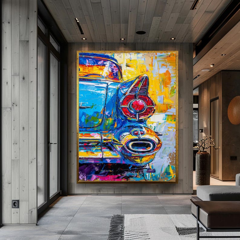 Classic Car Artwork Pop Art Canvas Abstract Car Painting Vintage Car Decor Large Wall Art Modern Art Automotive Wall Art Retro Car Decor image 3