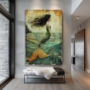 Mermaid wall Art Vintage Decor Canvas Wall Art Gift for Lover Ocean Themed Art Mermaid Gift Mermaid Decor Extra Large Wall Art Home Decor image 5