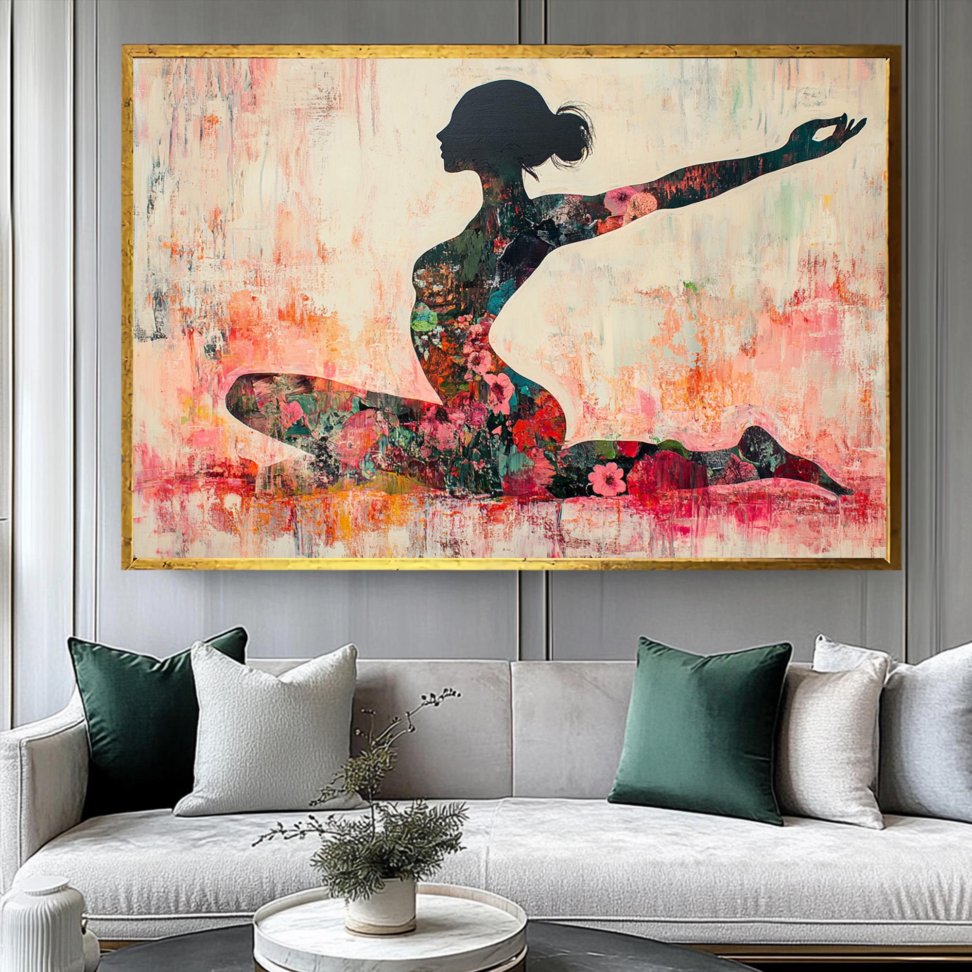 Yoga Wall Art, Canvas Wall Decor, Boho Yoga Canvas, Floral Silhouette Art, Meditation Wall Decor, Boho Home Artwork, Zen Woman Wall Art,