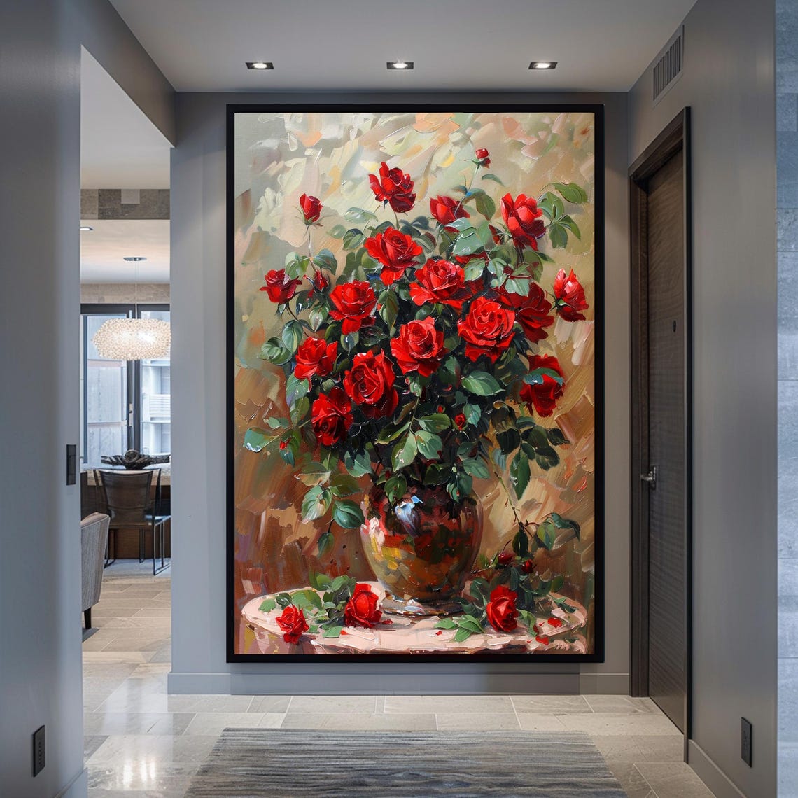 Red Rose Canvas Print, Classic Floral Wall Art, Framed Romantic Rose ...