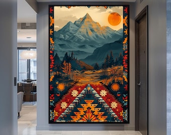 African Patterns Mountain Wall Decor Landscape Art Wall Hanging Extra Large Wall Art Canvas Print Canvas Wall Decor Housewarming Gift
