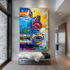 Classic Car Artwork Pop Art Canvas Abstract Car Painting Vintage Car Decor Large Wall Art Modern Art Automotive Wall Art Retro Car Decor image 6