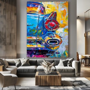 Classic Car Artwork Pop Art Canvas Abstract Car Painting Vintage Car Decor Large Wall Art Modern Art Automotive Wall Art Retro Car Decor image 5